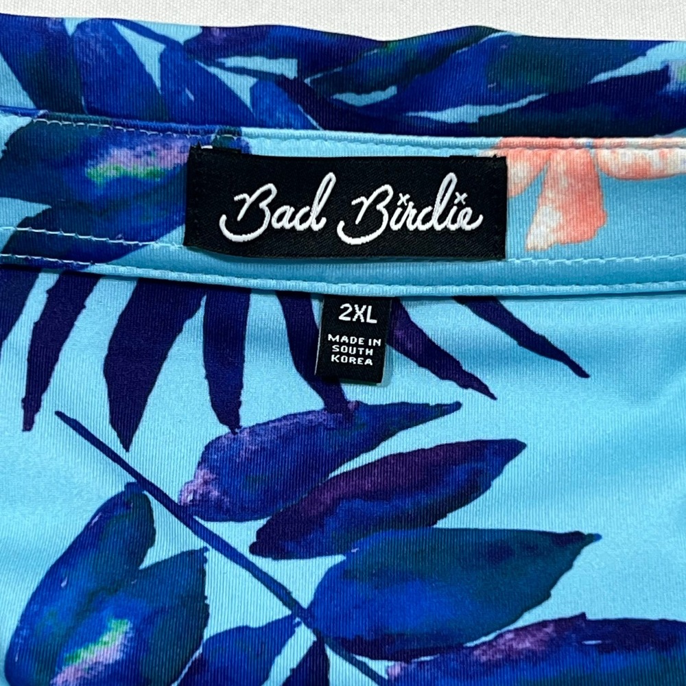 Bad Birdie Golf Polo Shirt Performance Bayou Blue Tropical Floral Palm Men's 2XL - Picture 3 of 10